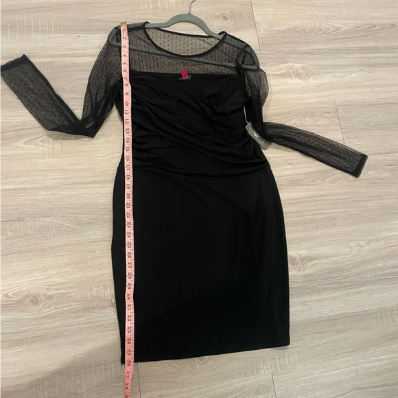 NWT Vince Camuto black dot mesh long sleeve mini dress with ruching medium - Picture 14 of 14